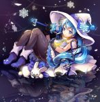  1girl blue_eyes hat hatsune_miku long_hair magical_girl rabbit saya_(mychristian2) snowflakes solo vocaloid wand witch_hat yuki_miku 