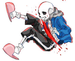  1boy 2022 2d black_shorts blood blue_jacket digital_media full_body grey_hood hollow_eyes hood hood_down hooded_jacket humanoid jacket male male_focus male_only monster monster_boy open_clothes open_jacket pink_slippers sakito_(mg_1016) sans_(undertale) shirt shorts simple_background single_vertical_stripe skeleton slash slippers socks solo striped_shorts teeth undead undertale utdr_(toby_fox) vertical-striped_clothes vertical-striped_shorts white_background white_shirt white_socks white_stripes 