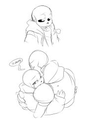 2017 2boys 2d 2koma armor brothers cape closed_eyes comic crying digital_media duo english_text gloves height_difference hood hood_down hooded_jacket hug humanoid jacket male male_focus male_only monochrome monster monster_boy multiple_boys open_clothes open_jacket papyrus_(undertale) sad sans_(undertale) sequential shirt shorts siblings simple_background skeleton sketch speech_bubble striped_shorts tears teeth text undead undertale utdr_(toby_fox) vertical-striped_clothes vertical-striped_shorts white_background zwagyzonk