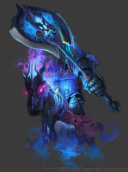  armor artist_name axe barding battle_axe black_fur blue_eyes breastplate caesty clenched_hand commentary_request company_name copyright_notice cuirass dated_commentary english_text extra_eyes faulds fire full_armor gauntlets glowing glowing_eyes gothic_plate_armor grey_background helmet horse horseback_riding korean_commentary left-handed living_armor nexon odin_(tales_weaver) official_art pauldrons plate_armor poleyn production_art purple_fire purple_tail rerebrace riding shoulder_armor simple_background sitting smoke tales_weaver weapon web_address 