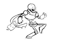  1boy 2018 2d animal annoying_dog armor biting boots dancing digital_media dog duo full_body gloves humanoid male male_focus male_only monochrome monster monster_boy papyrus_(undertale) scarf shorts simple_background skeleton sketch teeth undead undertale utdr_(toby_fox) white_background zwagyzonk 