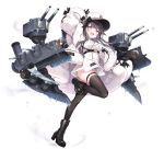  1girl :d arm_up azur_lane belt black_footwear black_gloves black_hair black_legwear boots breasts byulzzimon coat coat_dress double-breasted frozen full_body fur_trim gloves hat high_heel_boots high_heels highres large_breasts leg_up long_hair looking_at_viewer machinery military military_hat military_uniform off_shoulder official_art one_side_up open_clothes open_coat open_mouth pamiat_merkuria_(azur_lane) peaked_cap pink_eyes skindentation smile solo standing standing_on_one_leg thigh-highs thigh_strap transparent_background turret uniform white_coat white_headwear wide_sleeves winter_clothes 