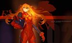  1girl bangs blue_eyes bodysuit breasts character_name copyright_name dark_background eyepatch gloves hair_ornament headwear_removed helmet helmet_removed highres jpeg_artifacts long_hair looking_at_viewer neon_genesis_evangelion orange_hair plugsuit red_bodysuit red_gloves shikinami_asuka_langley small_breasts solo souryuu_asuka_langley standing two_side_up ying_shi_de_xia_yeji 