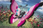  2015 black_eyes blue_sky bug butterfly clouds cloudy_sky creature day flying full_body gen_6_pokemon insect match_(idleslumber) no_humans outdoors pokemon pokemon_(creature) pokemon_trading_card_game sky solo vivillon vivillon_(meadow) watermark 