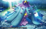  day full_body gen_7_pokemon mareanie match_(idleslumber) no_humans pokemon pokemon_trading_card_game solo standing sunlight underwater water 