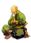  1boy bald beard closed_eyes facial_hair fatal_fury green_tunic hands_clasped highres meditation own_hands_together sitting solo thick_eyebrows tung_fue_rue zehb_br 