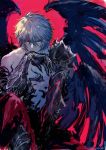  1boy deineisan fallen_angel granblue_fantasy lucilius_(granblue_fantasy) violet_eyes white_hair wings 