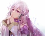  1girl fire_emblem fire_emblem:_three_houses hair_ornament hands_clasped konoha2014 long_hair long_sleeves lysithea_von_ordelia own_hands_together parted_lips pink_eyes simple_background solo upper_body white_background white_hair 