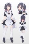  1girl apron black_hair bow hair_bow highres maid maid_apron maid_headdress medium_hair original pink_bow platform_footwear simple_background thigh-highs twintails unimon_e violet_eyes white_legwear 