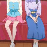  2girls blue_skirt hanadera_nodoka haruyama_kazunori head_out_of_frame healin&#039;_good_precure legs long_sleeves multiple_girls panties pantyshot pantyshot_(sitting) pink_skirt precure sawaizumi_chiyu sitting skirt socks underwear white_panties 