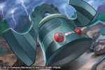  2015 bronzong commentary creature english_commentary floating full_body gen_4_pokemon match_(idleslumber) multiple_sources no_humans official_art pokemon pokemon_(creature) solo watermark 