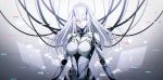  1girl absurdres android bodysuit breasts closed_eyes code:qualia commentary_request grey_hair highres large_breasts long_hair lucia_(code:qualia) silver_hair solo yoaferia 