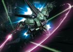  akamiho armor beam_saber energy_beam glowing gundam gundam_unicorn mecha missile_pod mobile_suit space stark_jegan thrusters visor 