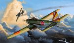  aerial_battle aircraft airplane battle clouds dogfight flying graphite_(medium) gyan_(akenosuisei) ki-43_hayabusa mechanical_pencil military military_vehicle original pencil pilot scenery sky traditional_media typhoon_(airplane) world_war_ii 