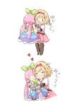  1girl :d ^_^ blonde_hair blush boots brown_footwear brown_legwear character_doll closed_eyes closed_mouth commentary_request djeeta_(granblue_fantasy) flower gauntlets granblue_fantasy green_ribbon hair_flower hair_ornament hair_ribbon hairband heart long_hair low_twintails object_hug open_mouth pink_flower pink_hair pink_skirt pleated_skirt puffy_short_sleeves puffy_sleeves red_hairband ribbon shirt short_hair short_sleeves simple_background skirt smile thigh-highs thigh_boots twintails v-shaped_eyebrows very_long_hair wataame27 white_background white_shirt yggdrasil_(granblue_fantasy) |_| 