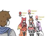  1boy 3girls anthuria arm_guards armor brown_hair chest_plate clarisse_(granblue_fantasy) dorkdragoon draph dress erune gameplay_mechanics gloves gran_(granblue_fantasy) granblue_fantasy hood hoodie multiple_girls narmaya_(granblue_fantasy) pink_hair redhead sketch thigh-highs 