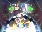  6+girls audience bangs bare_legs black_hair blue_eyes blue_footwear blue_nails blue_shirt blue_shorts bolt_badge breasts cameo catwalk character_request coat collarbone commentary_request crowd emolga eyebrows_behind_hair finger_to_mouth from_above full_body fur_coat gen_5_pokemon guard_rail gym_leader head_tilt headphones highres indoors kamitsure_(pokemon) laser long_hair long_sleeves looking_at_viewer midriff mismatched_footwear mismatched_nail_polish multiple_girls o3o off-shoulder_coat parted_lips platform_footwear poke_ball_symbol pokemon pokemon_(creature) pokemon_(game) pokemon_bw2 pokemon_on_head red_footwear red_nails screen shirt shorts sidelocks sleeveless sleeveless_shirt small_breasts snap-fit_buckle solo_focus stage stage_lights standing twintails two-tone_shirt two-tone_shorts very_long_hair yachi_(fujiyasu0616) yellow_coat yellow_shirt yellow_shorts 