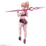  ass breasts highres neon_genesis_evangelion polearm ponytail redhead shikinami_asuka_langley shoes short_shorts shorts skin_tight small_breasts sneakers souryuu_asuka_langley spear watch weapon 
