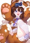  1girl absurdres animal_costume animal_ears bear bear_costume bear_ears benghuai_xueyuan black_hair blue_eyes cellphone character_request crying feet highres honkai_(series) loli looking_at_viewer phone short_hair skirt solo thigh-highs tsubasa_tsubasa white_legwear 