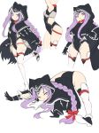  1girl ass black_gloves boots braid breastplate collar covered_navel fate/grand_order fate_(series) fuyouchu gloves hood hoodie jpeg_artifacts leotard long_hair medusa_(lancer)_(fate) multiple_views one_eye_closed purple_hair sidelocks single_braid sketch thigh-highs very_long_hair violet_eyes white_legwear 