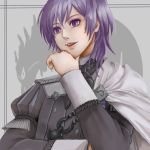  1boy cape epaulettes fire_emblem fire_emblem:_three_houses garreg_mach_monastery_uniform grey_background hi7of3he6 highres long_hair open_mouth purple_hair solo teeth violet_eyes yuri_(fire_emblem) 