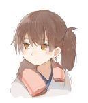  blush brown_eyes brown_hair expressionless face ina_(1813576) kaga_(kantai_collection) kantai_collection portrait side_ponytail sketch solo sweat towel towel_around_neck white_background 