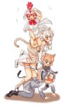  +++ 4girls :d all_fours animal_ears animal_print arm_up ascot bangs bare_arms bare_legs bare_shoulders bird_tail bird_wings blush bodystocking boots bowtiw brown_eyes cat_(kemono_friends) cat_ears cat_tail chicken_(kemono_friends) closed_eyes collar dog_(kemono_friends) dog_ears dog_tail donkey_(kemono_friends) donkey_ears donkey_tail elbow_gloves extra_ears eyebrows_visible_through_hair eyes_visible_through_hair full_body furrowed_eyebrows gloves grey_hair hakumaiya harness head_wings high-waist_skirt high_ponytail highres kemono_friends kneeling light_brown_hair long_hair long_sleeves looking_afar looking_at_another microskirt multicolored_hair multiple_girls nose_blush open_mouth paw_pose print_gloves print_legwear print_skirt redhead shirt shoes short_sleeves shorts sidelocks sitting sitting_on_person skirt sleeveless sleeveless_shirt smile socks struggling sweater_vest tail thigh-highs tongue tongue_out town_musicians_of_bremen trembling vest white_hair wings worried yellow_eyes zettai_ryouiki 