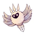  1other chibi commentary crown hollow_knight lowres no_humans radiance_(hollow_knight) simple_background solo sparkle ugly_cat white_background wings 