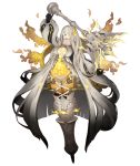  1girl blonde_hair blue_eyes breasts covered_mouth dark_persona empty_eyes flower full_body hair_flower hair_ornament hair_over_one_eye half-nightmare ji_no large_breasts long_hair looking_at_viewer mace official_art one_eye_covered pale_skin petals rapunzel_(sinoalice) sinoalice solo transparent_background very_long_hair weapon 