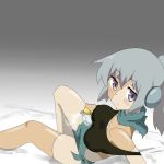  1girl bed bottle commentary_request flamper furniture gobanme_no_mayoi_neko grey_eyes highres ishuzoku_reviewers midriff patchwork_skin perfume_bottle ponytail scarf short_hair silver_hair skirt solo undead zombie 