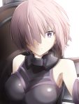  1girl bangs breasts breasts_apart closed_mouth eyebrows_visible_through_hair fate/grand_order fate_(series) hair_between_eyes hair_over_one_eye highres looking_at_viewer mash_kyrielight medium_breasts pink_hair portrait short_hair simple_background solo taniryuu2 upper_body violet_eyes white_background 