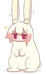  1girl animal animal_ear_fluff animalization bangs blonde_hair blush eyebrows_visible_through_hair kemomimi-chan_(naga_u) long_hair looking_at_viewer naga_u original rabbit red_eyes shadow sidelocks solo sparkle standing v-shaped_eyebrows white_background 