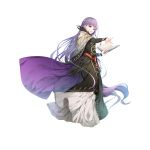  1girl :o absurdly_long_hair artist_request black_dress black_feathers book cape casting_spell dress eyebrows_visible_through_hair feathers fire_emblem fire_emblem_heroes hair_between_eyes holding holding_book long_dress long_hair official_art outstretched_hand purple_hair solo sophia_(fire_emblem) very_long_hair violet_eyes 