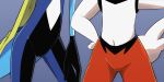  blue_background blue_skin bulge bunny_tail cinderace flat_chest frog furry hand_on_hip inteleon koke_ojisan legs pants pokemon pokemon_(game) pokemon_swsh rabbit stomach tail thighs 