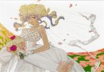  bride dress flower gloves highres jewelry multicolored_hair nia_teppelin official_art tengen_toppa_gurren_lagann veil wedding wedding_dress 
