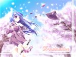 blue_hair cherry_blossoms hat long_hair pangya petals witch 