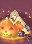  blonde_hair blue_eyes chiro chirol85 jack-o'-lantern jack-o-lantern long_hair original pumpkin striped striped_legwear striped_thighhighs thigh-highs thighhighs 