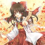  hakurei_reimu japanese_clothes leaf leaves miko min-mu ofuda ribbon ribbons touhou 