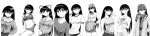  azuma_kiyohiko azumanga_daioh azumanga_daiou black_hair buruma casual cat coat gym_uniform highres kiyohiko_azuma long_hair long_image monochrome official_art sakaki school_uniform sports_bikini swimsuit waitress wide_image 