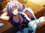  braid closed_eyes desk maid purple_hair saliva sleeping tomose_shunsaku tsuki 
