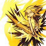  &gt;:&lt; blonde_hair costume hitec male moemon nintendo personification pokemon pokemon_(game) pokemon_rgby silhouette solo sword weapon yellow zapdos 