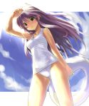  armpits bare_shoulders blush brown_eyes from_below innertube katahira_masashi one-piece_swimsuit original purple_hair school_swimsuit solo swimsuit white_school_swimsuit yellow_eyes 