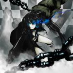  black_hair black_rock_shooter black_rock_shooter_(character) blue_eyes chain chains hatsune_miku maron solo vocaloid weapon 