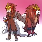  1boy brown_hair costume entei facial_hair hitec moemon moustache mustache personification pokemon pokemon_(creature) pokemon_(game) pokemon_gsc sword weapon 