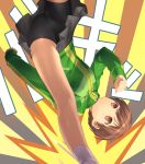  bike_shorts brown_hair high_kick highres kick kicking long_legs persona persona_4 satonaka_chie short_hair shorts shorts_under_skirt skirt uni 