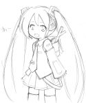  hatsune_miku long_hair monochrome sige sketch spring_onion thighhighs twintails very_long_hair vocaloid 