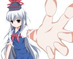  gofukiimo_(psempsemn) hands hat horagai kamishirasawa_keine long_hair outstretched_arm outstretched_hand reaching ribbon touhou 