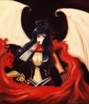  blood blue_hair hat jamadhar katar long_hair ragnarok_online red_eyes scarf wings 