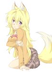  blonde_hair blue_eyes fox_ears fox_tail hayagiri highres kanokon long_hair minamoto_chizuru skirt tail thighs 