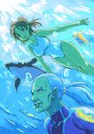  brown_hair diving diving_suit fish freediving haru_masamichi hirokazu one-piece_swimsuit ponytail real_drive swimming swimsuit underwater white_hair 